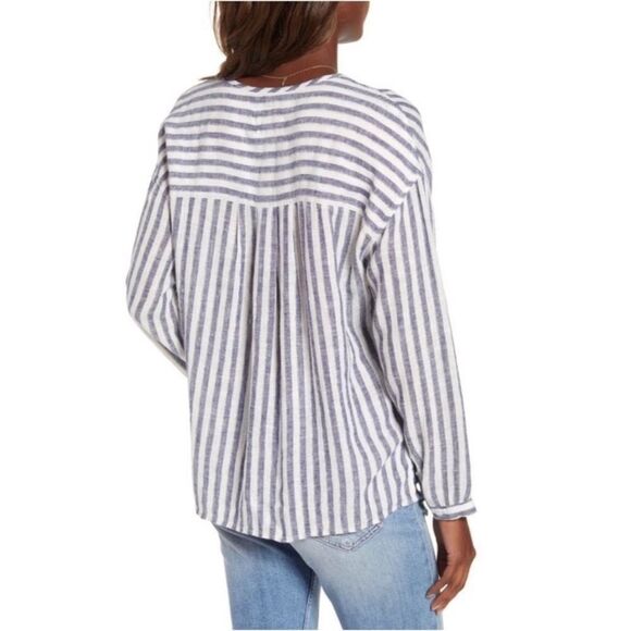Rails Nina Rio Stripe Blouse Long Sleeve Linen Metallic Striped Shirt Medium - Picture 5 of 14
